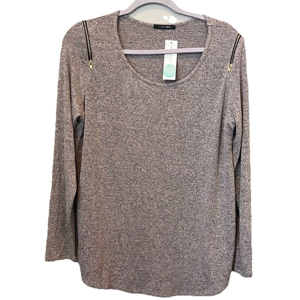 NEW Papermoon Wigan Shoulder Zip Knit Top Size XL Light Pink Long Sleeve NWT